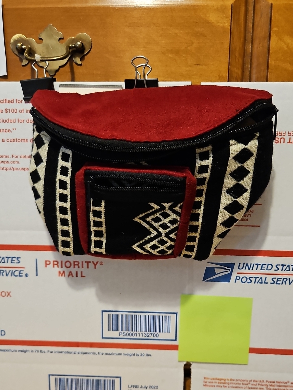 Terra Red and Black Patterned Crossbody Waist Bag
